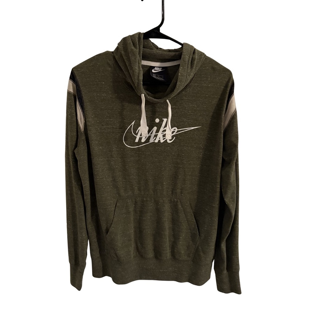 Nike‎ Script Logo Hoodie Men’s XL Olive Green Pullover Sweatshirt